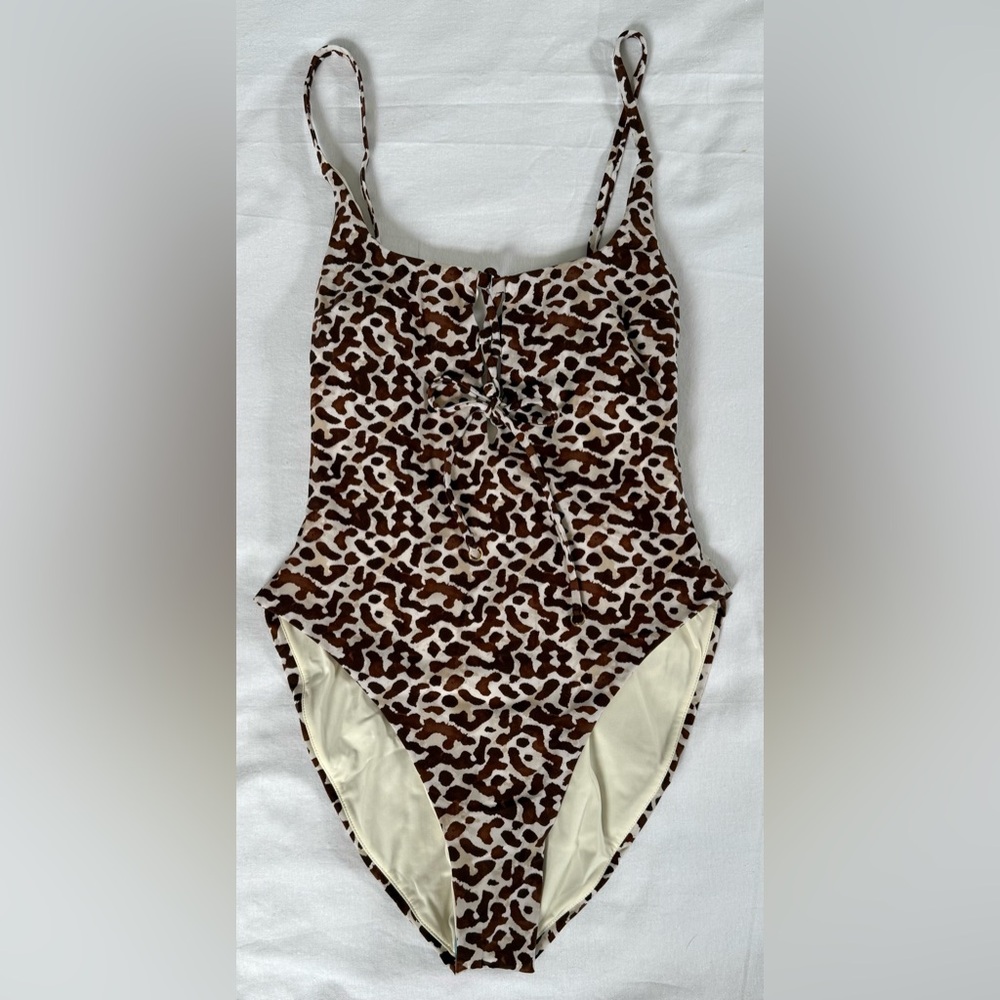 Elspiri Animal Print Lace Up Low Back One Piece Swimsuit | Size S NWT - Picture 5 of 8